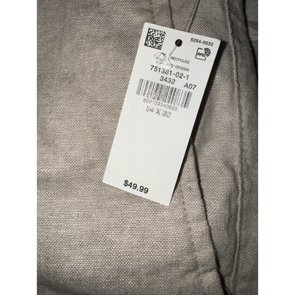 Old Navy Pants Mens 34x32 Beige 90s Straight Linen Blend Chino New Flat Front - Picture 4 of 12